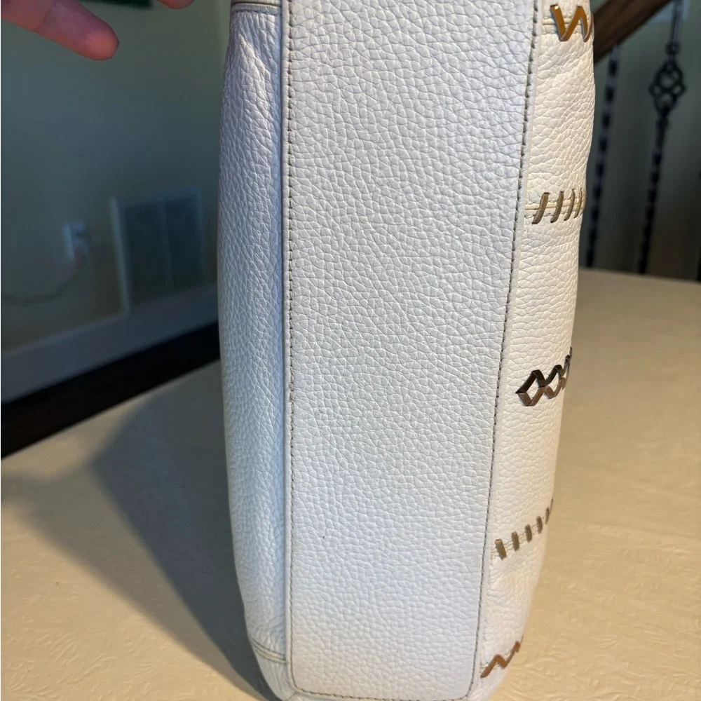 Brighton OffWhite Shoulder Bag w/ Gold, Bronze, Blk and Brn Decorative Stitching - Picture 4 of 6